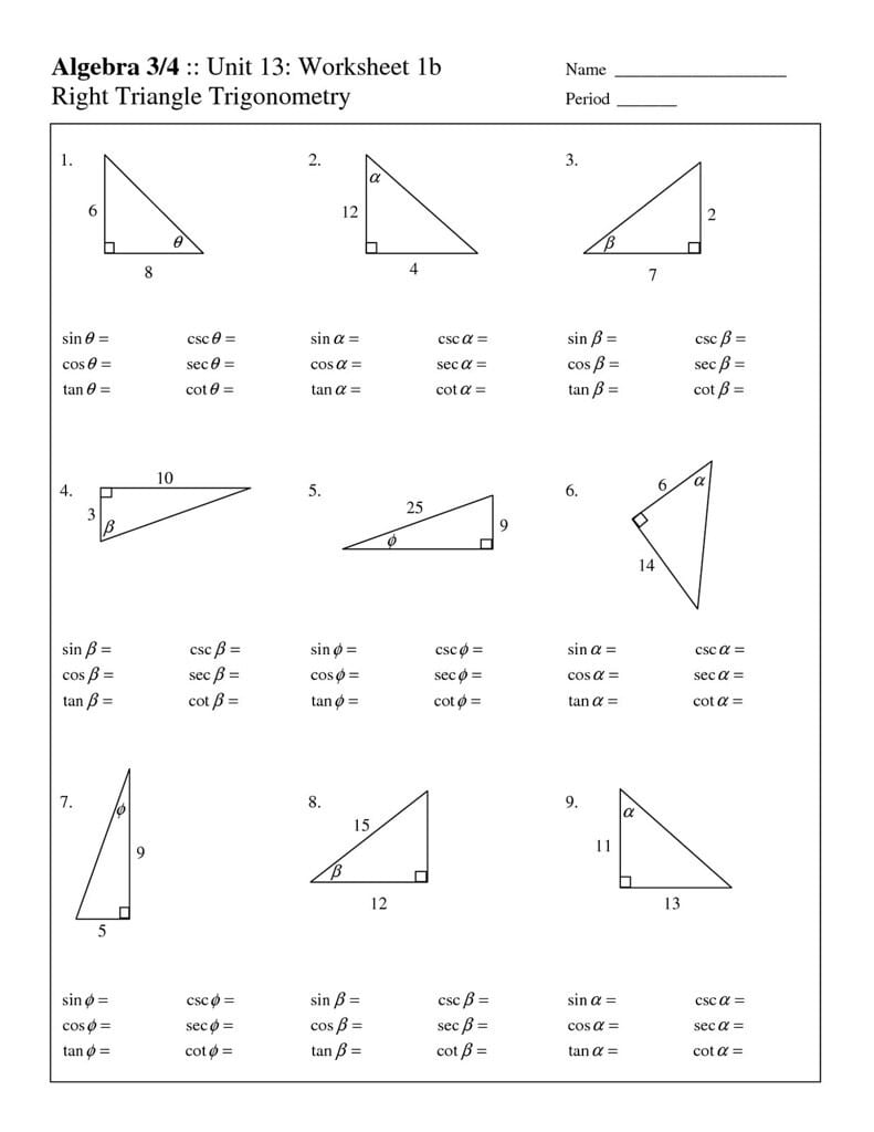 Trigonometric Ratios And Finding Missing Sides Worksheets An