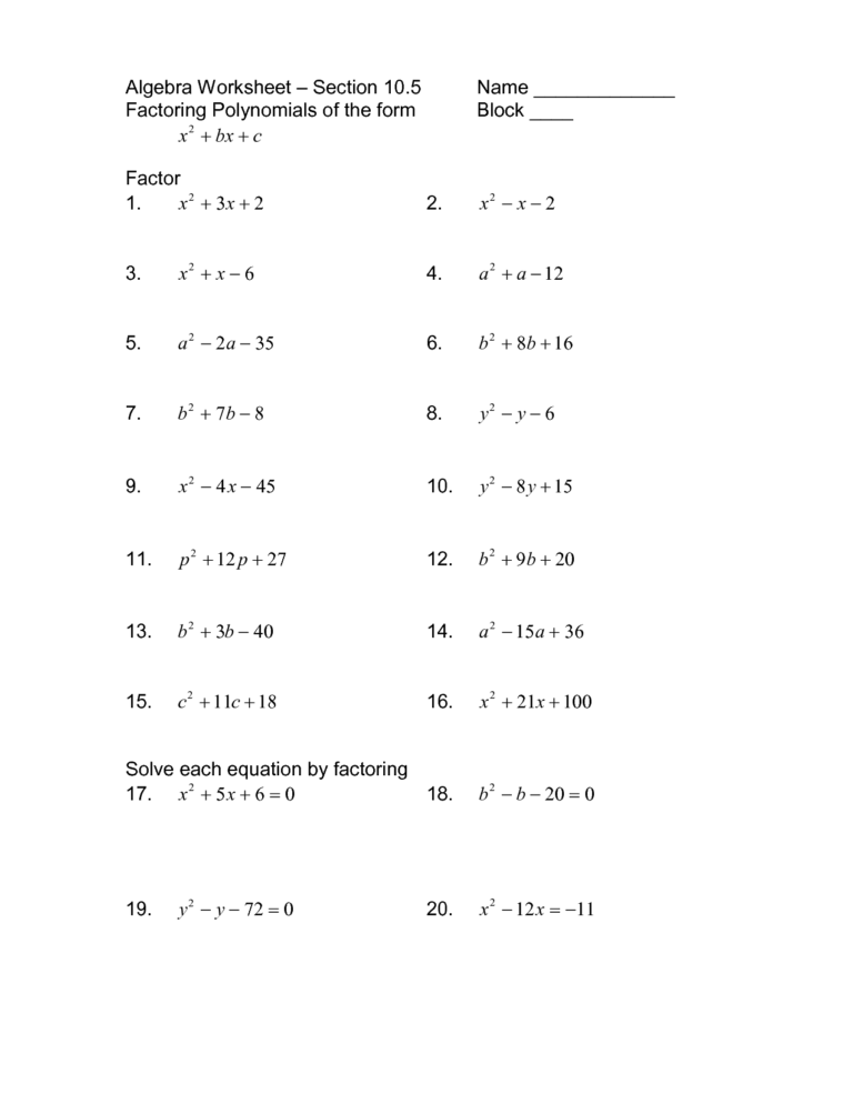 Trinomial Factoring Worksheet Answers Free Factoring — db-excel.com