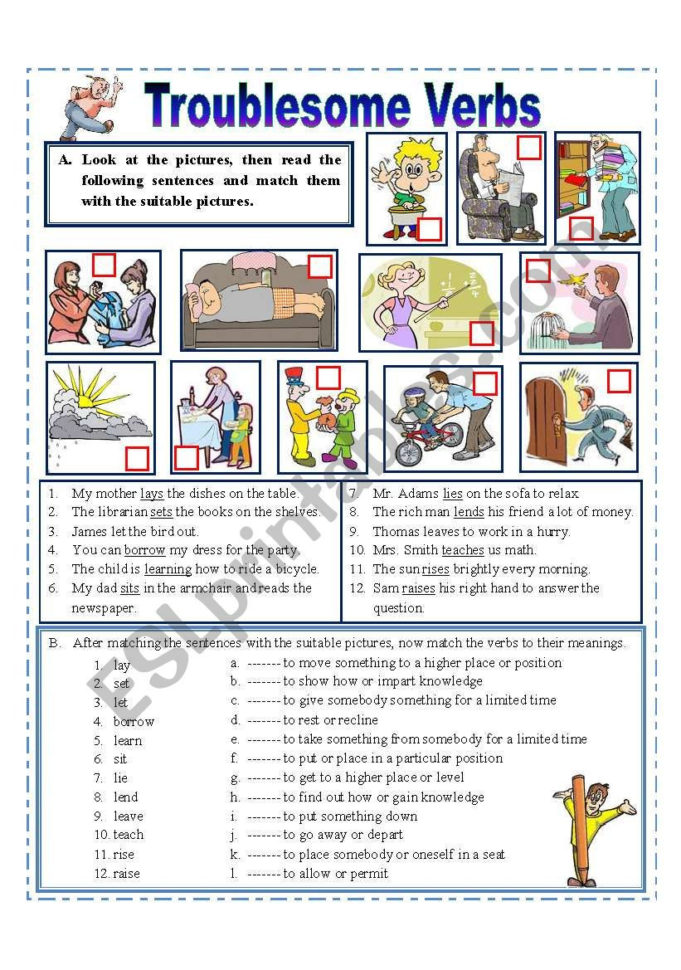 Troublesome Verbs  Esl Worksheetmissola