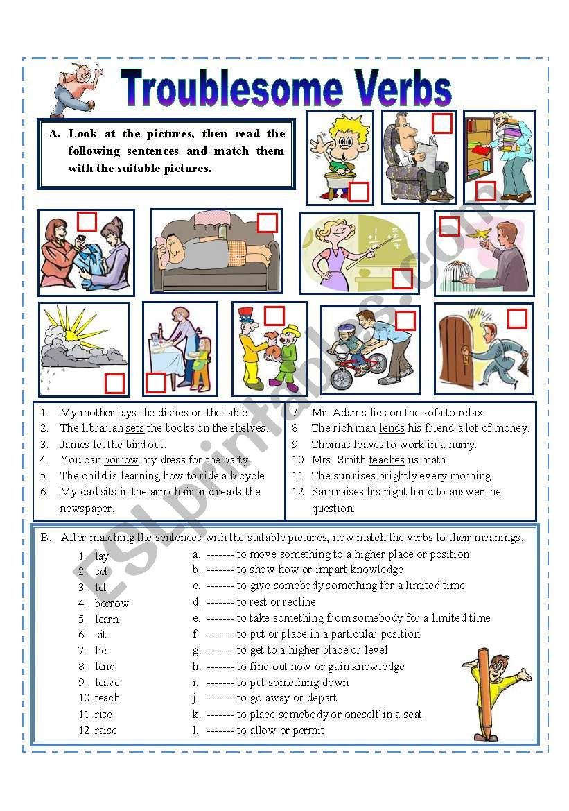English Worksheets To Print On Troublesome Words