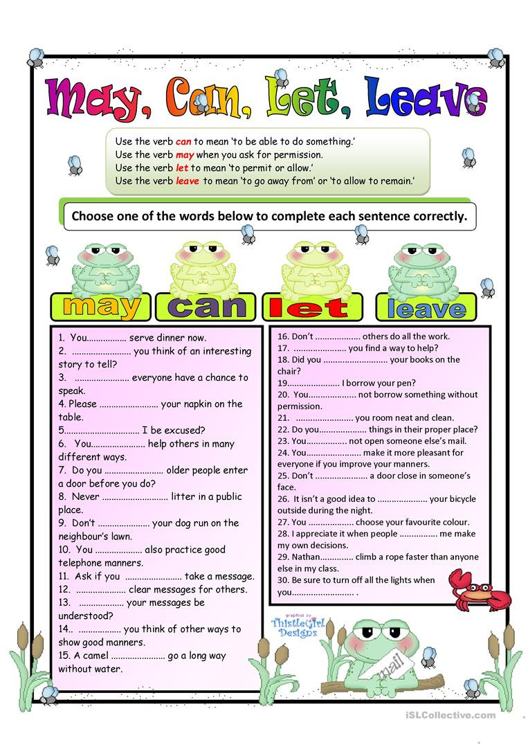 Troublesome Verbs Part 2 May Can Let Leave  English Esl