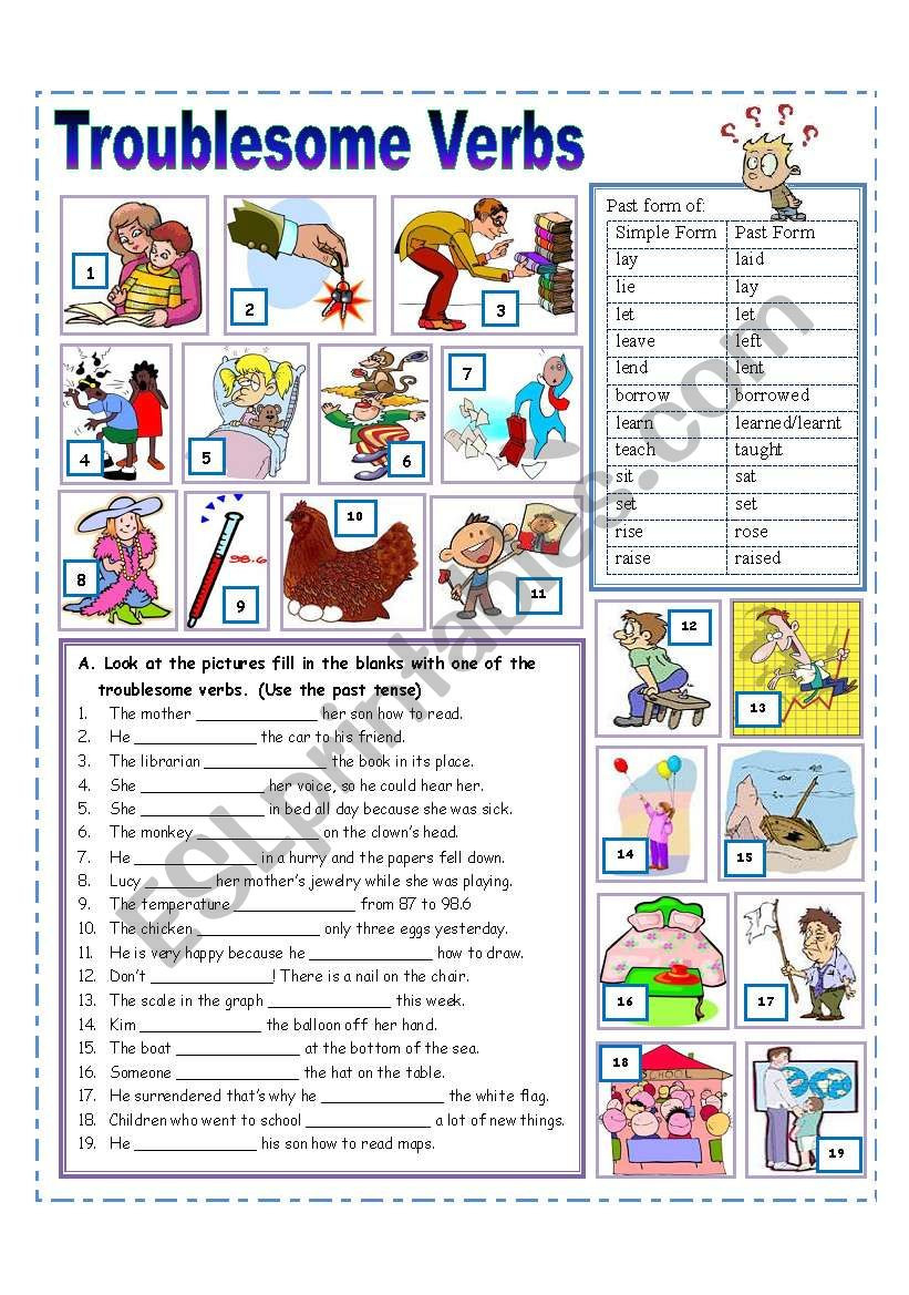Troublesome Verbs Free Worksheets