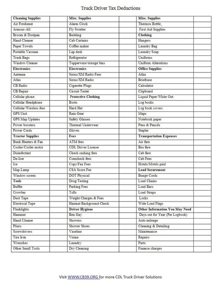 Truck Driver T Trucker Tax Deduction Worksheet Perfect