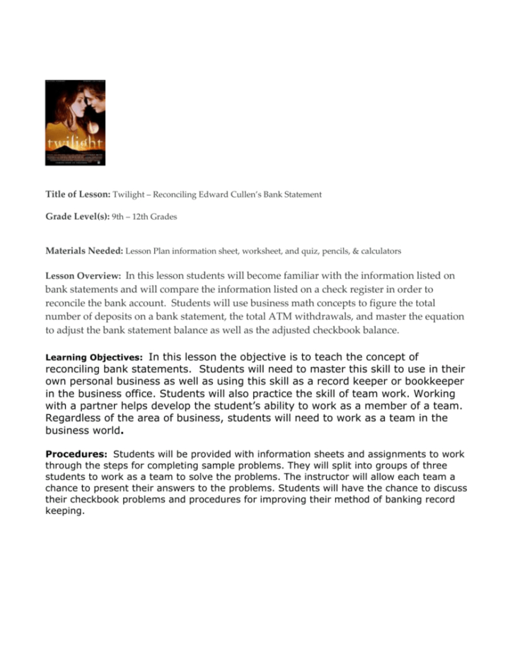 Reconciling An Account Worksheet Answers