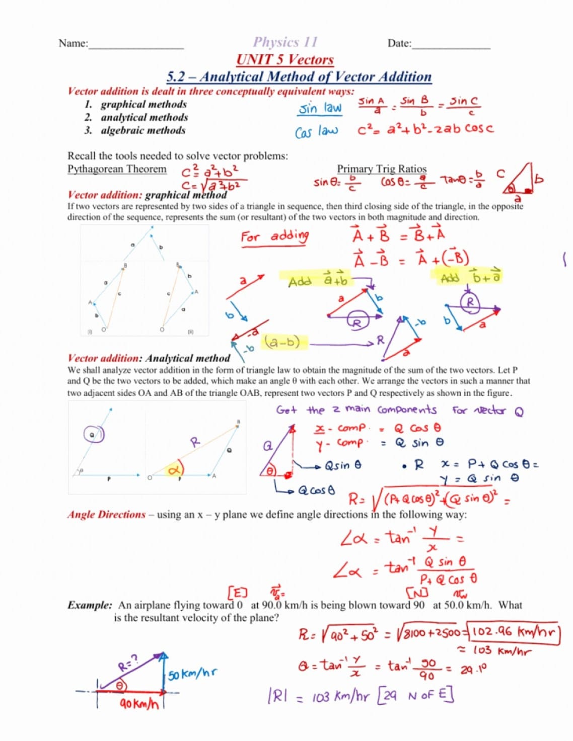 Two Dimensional Motion And Vectors Worksheet Answers Awesome db excel com
