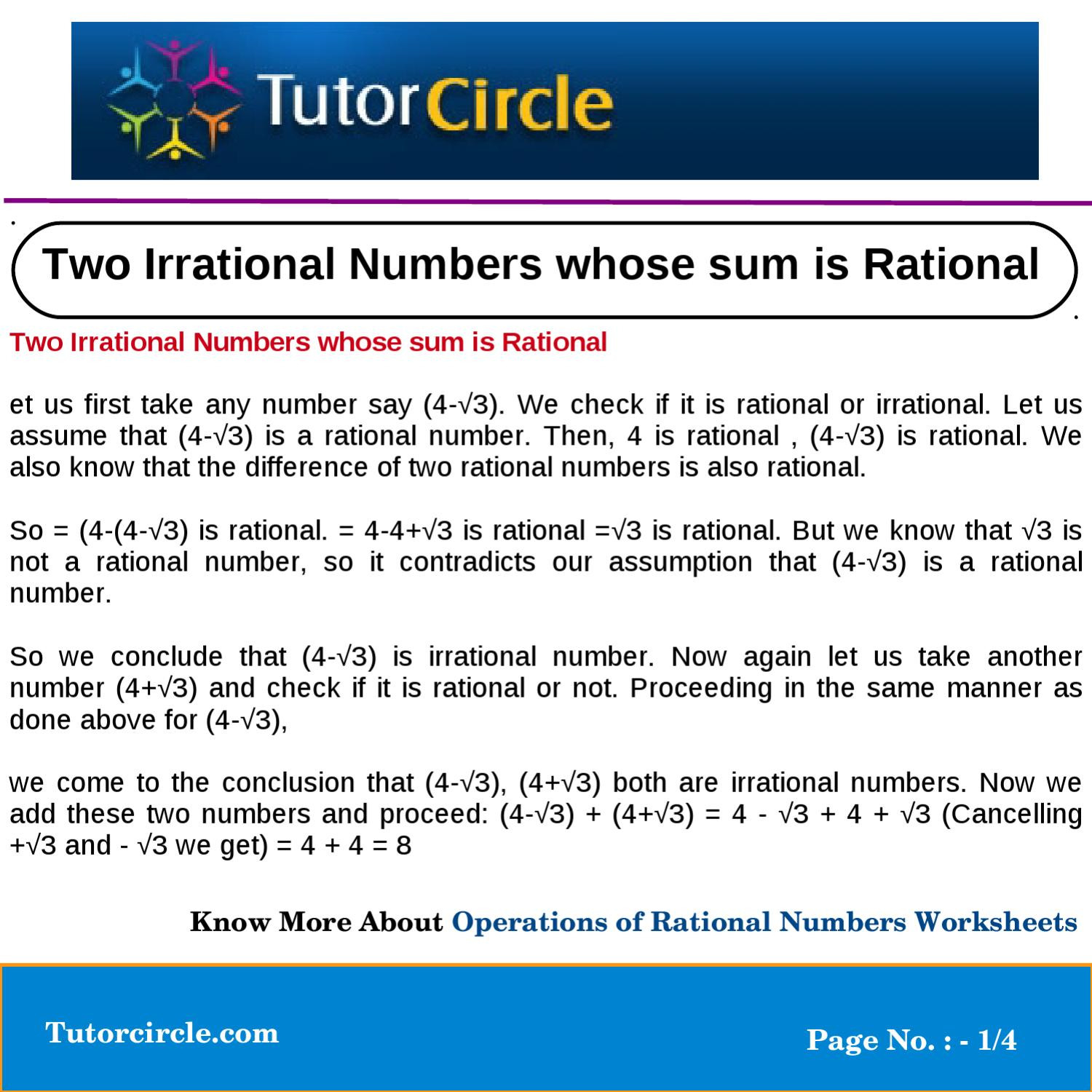 Two Irrational Numbers Whose Sum Is Rationaltutorcircle