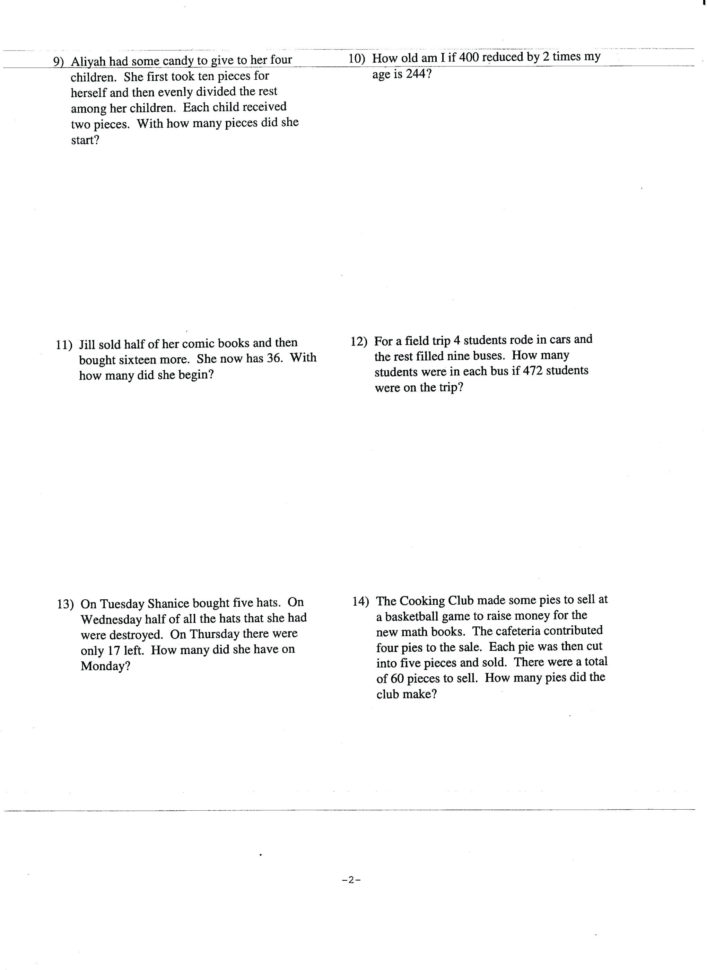 Two Step Equation Worksheet With Answers Math Solving 2 Step
