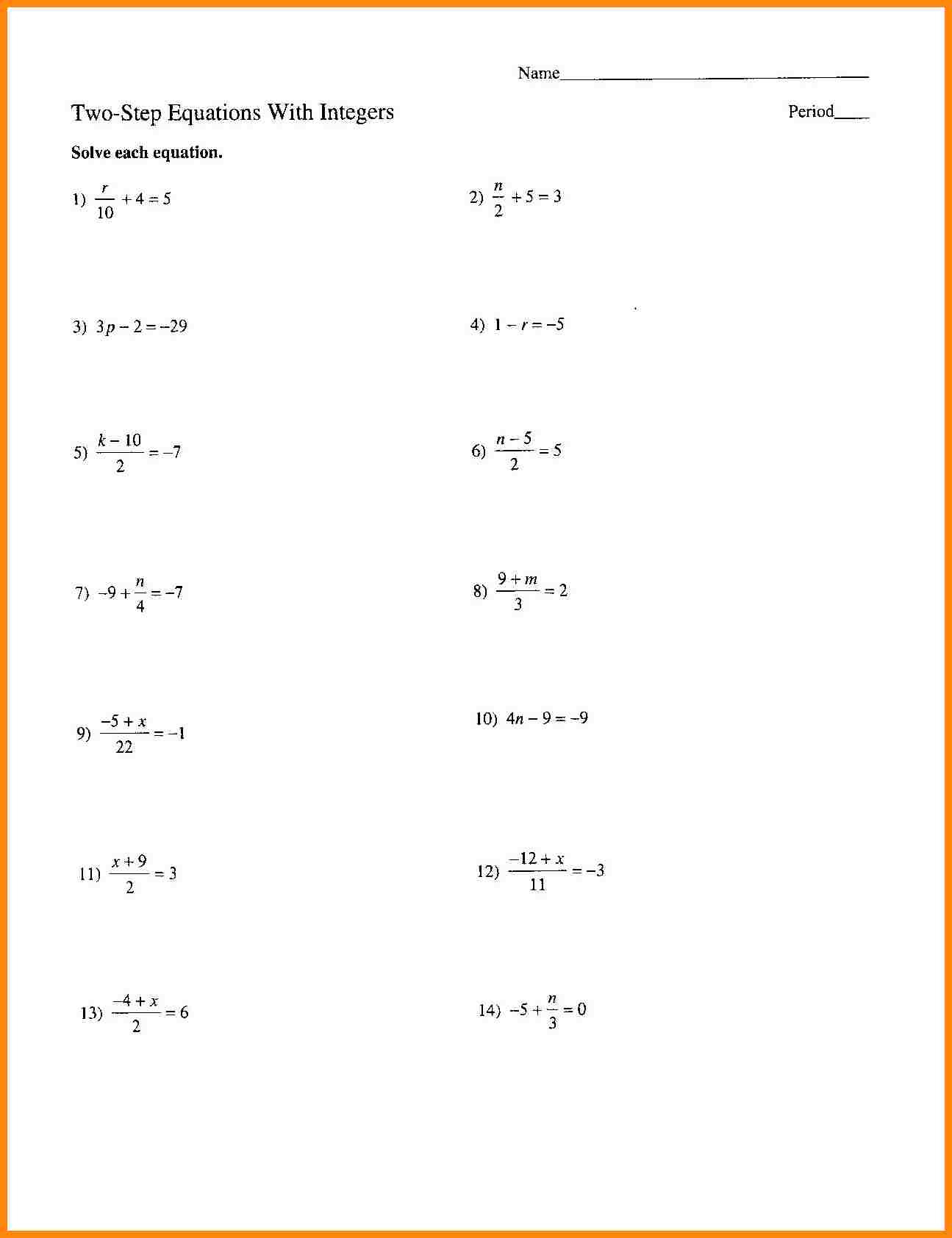 Linear Equations Worksheet With Answers
