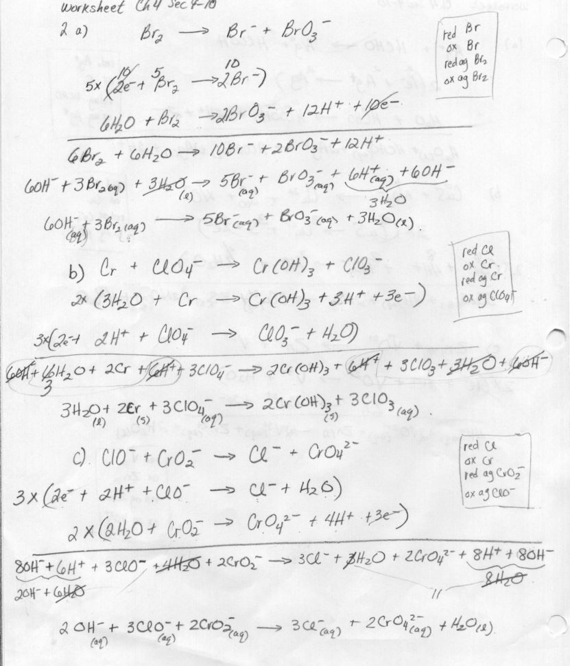 Types Of Chemical Reaction Worksheet Ch 7 Answers