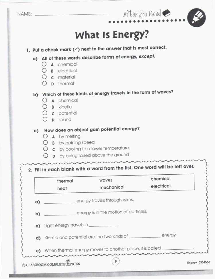 Types Of Chemical Reactions Worksheet