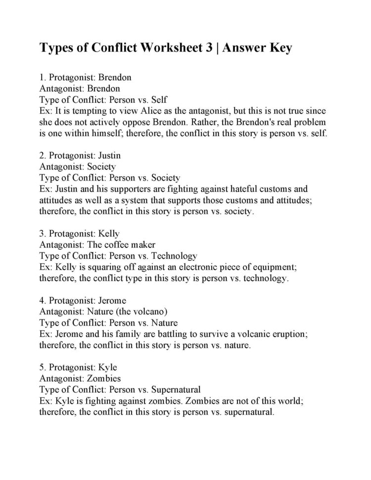 Types Of Conflict Worksheet 3  Answers