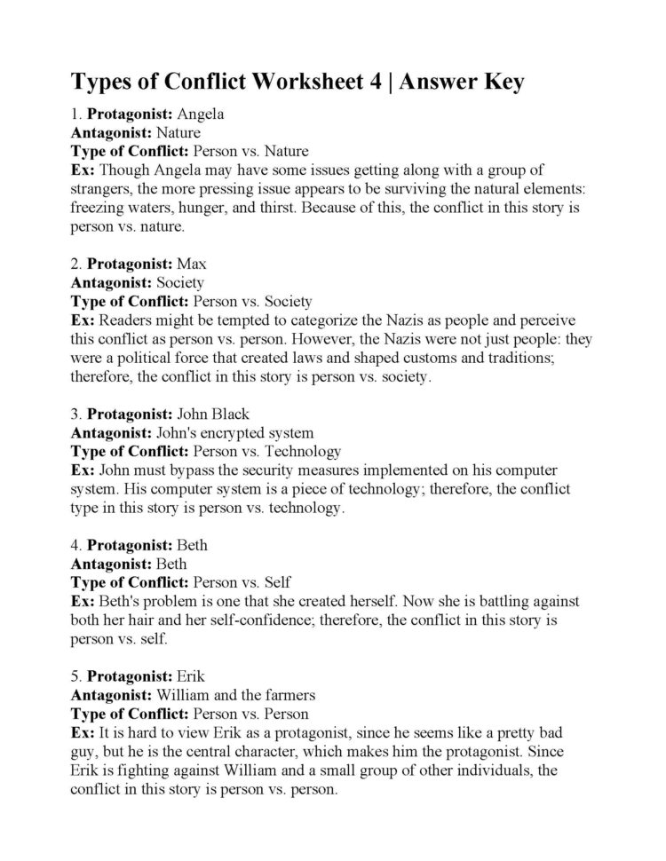 Types Of Conflict Worksheet 4  Answers
