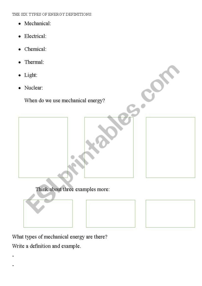 Types Of Energy  Esl Worksheetsergioper