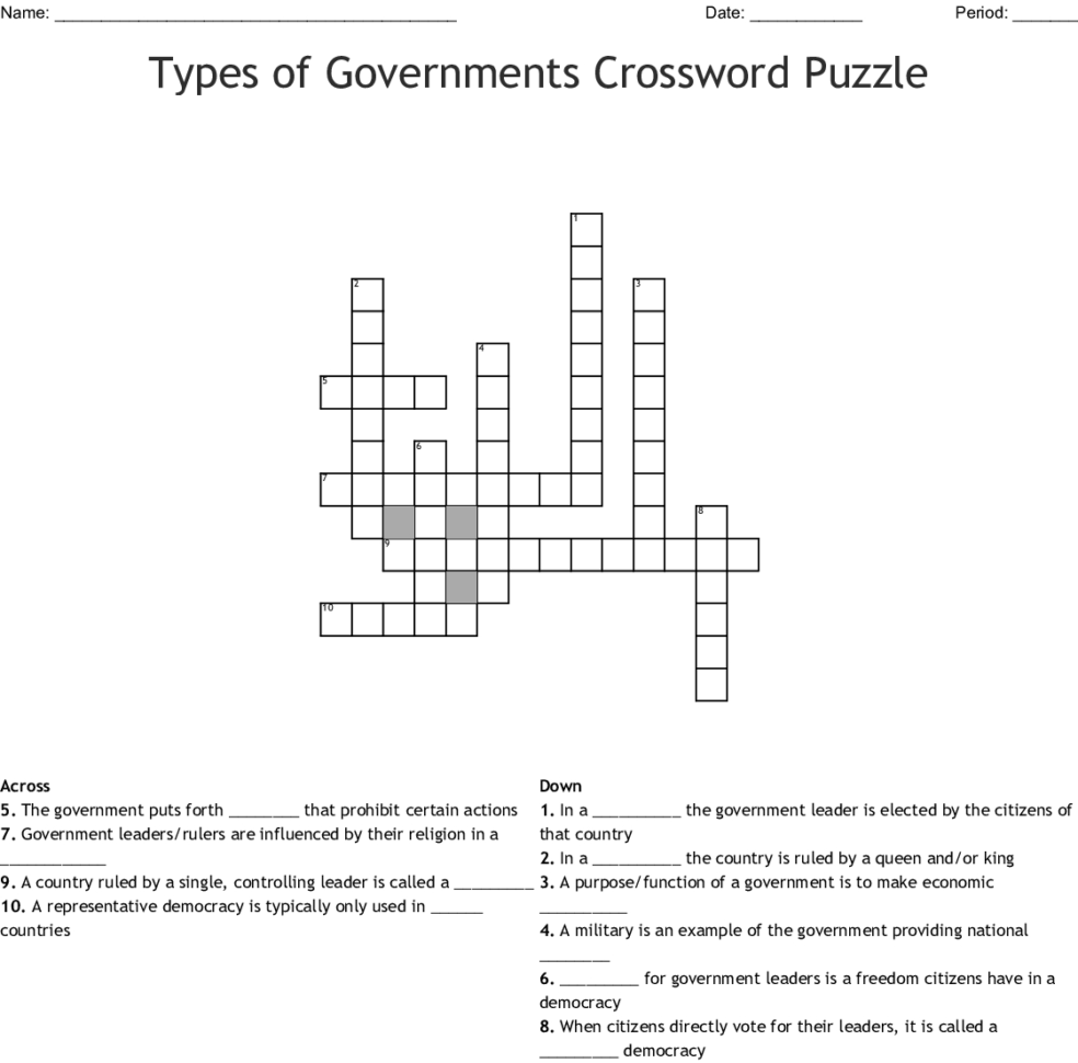 Types Of Ernments Crossword Puzzle  Word