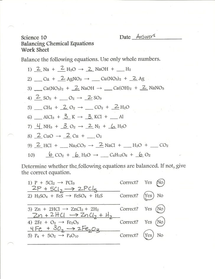 Balancing Equations Practice Worksheet Balancing Equations Practice Worksheet