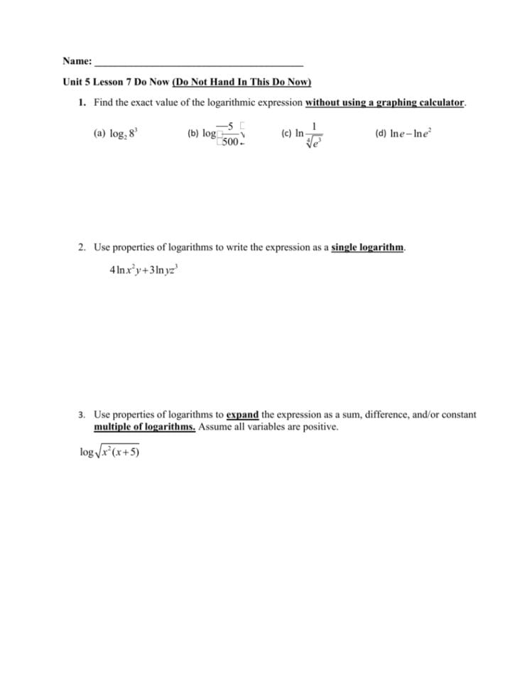 U5L7 Solving Exponential And Log Equations