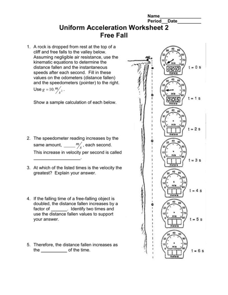 Free Fall Worksheet Answers