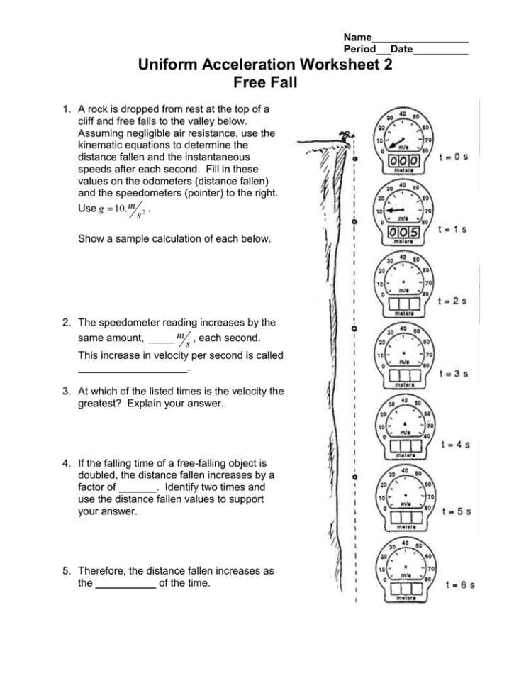Uniform Acceleration Worksheet 2 Free Fall