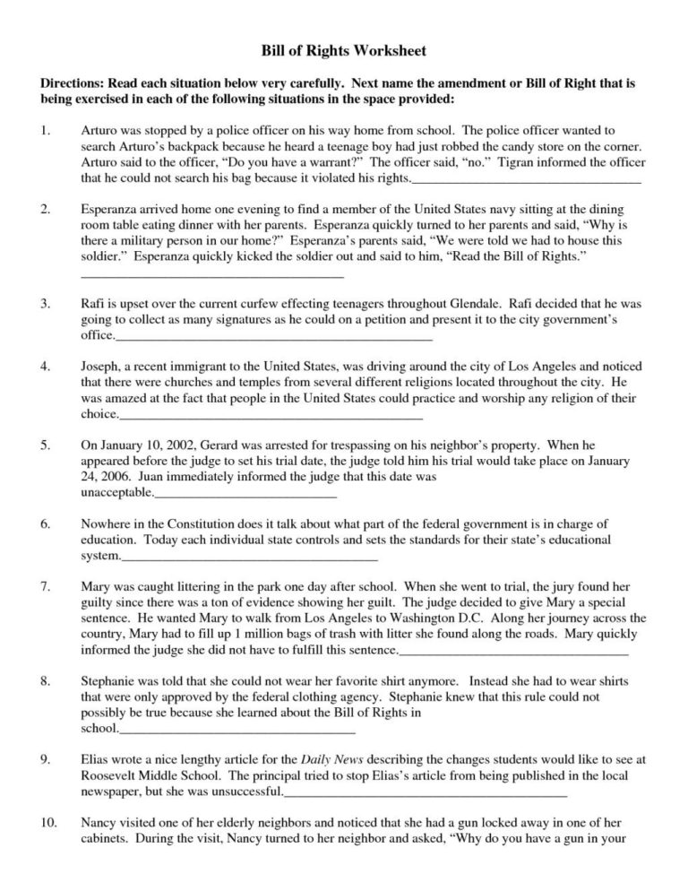 amendments worksheet bill of rights (# 1 10 answer key