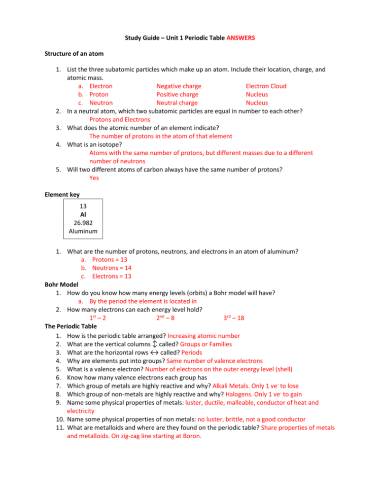 Unit 1 Chapter 3 Study Guide Answers
