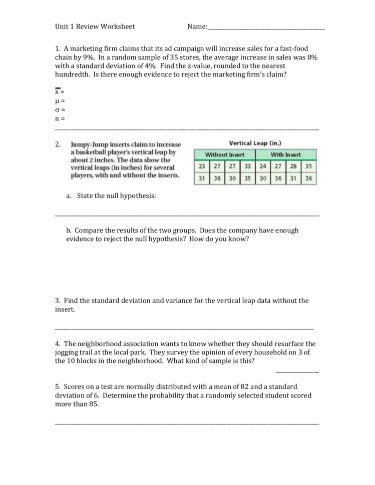 Unit 1 Review Worksheet Name 1 A Marketing Firm Claims