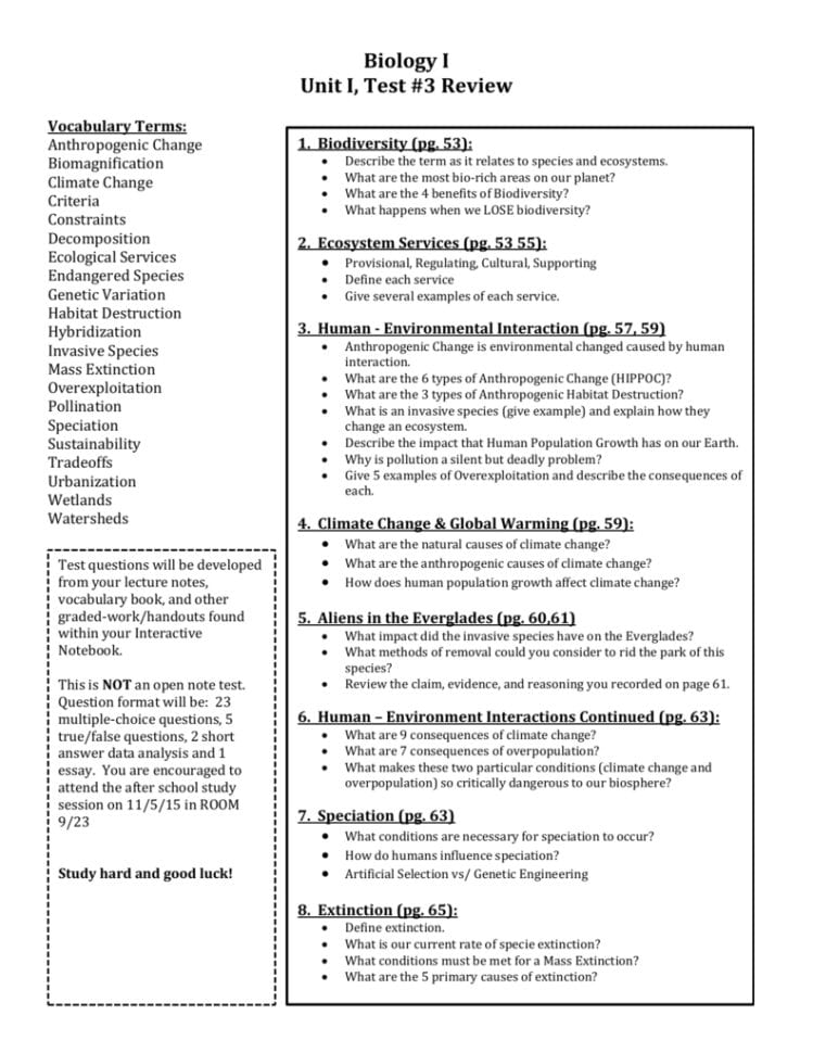 Unit 1 Test 3 Human Impact On Biodiversity