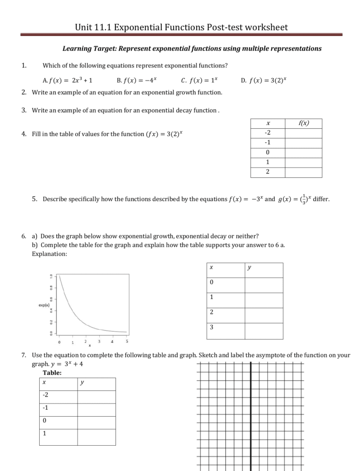 Unit 111 Exponential Functions Post