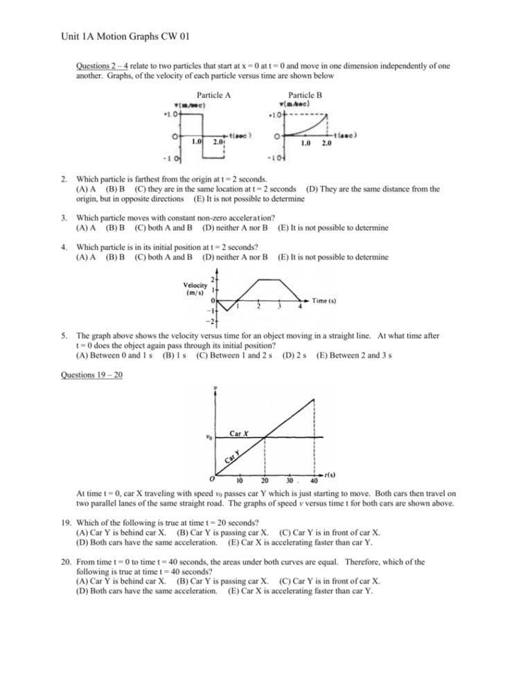 Unit 1A Motion Graphs Cw 01 Questions 2 – 4 Relate To Two