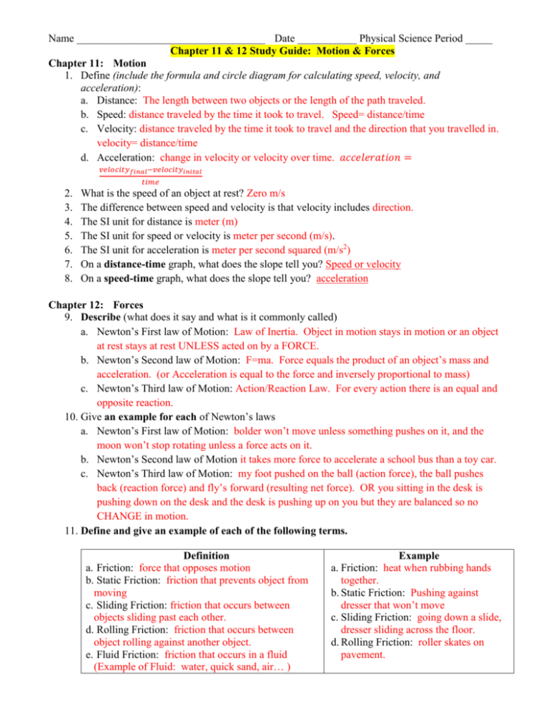 Unit 2 Motion And Forces Study Guide With Answers 768x994 