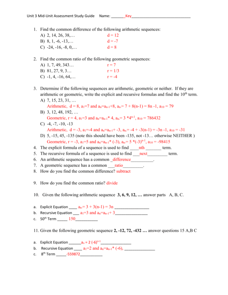 Unit 3 Midunit Assessment Study Guide Name