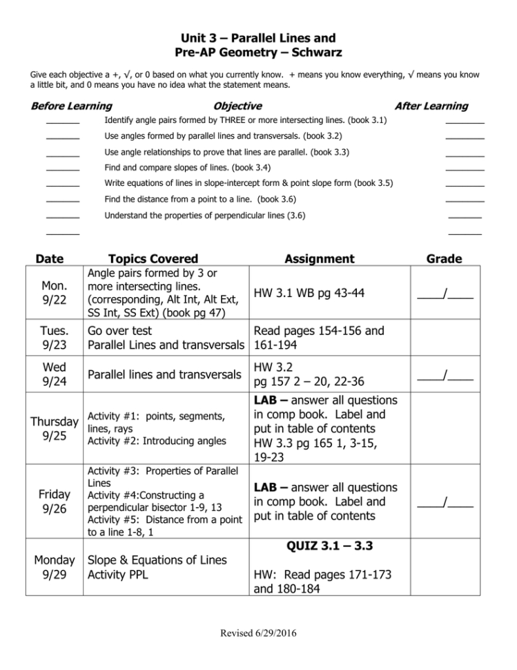 Unit 3 – Parallel Lines And Preap Geometry – Schrz