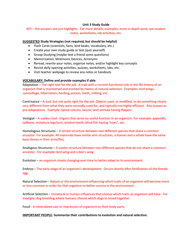 Unit 3 Study Guide Key The Answers Are Just Highlights Db excel