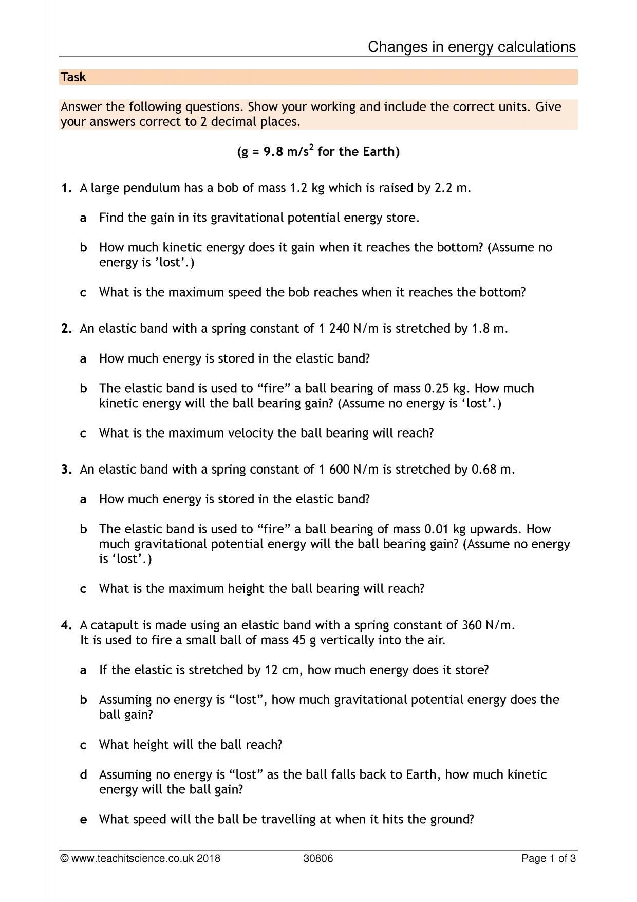 Unit 3 Worksheet 4 Quantitative Energy Problems Part 2 Answers