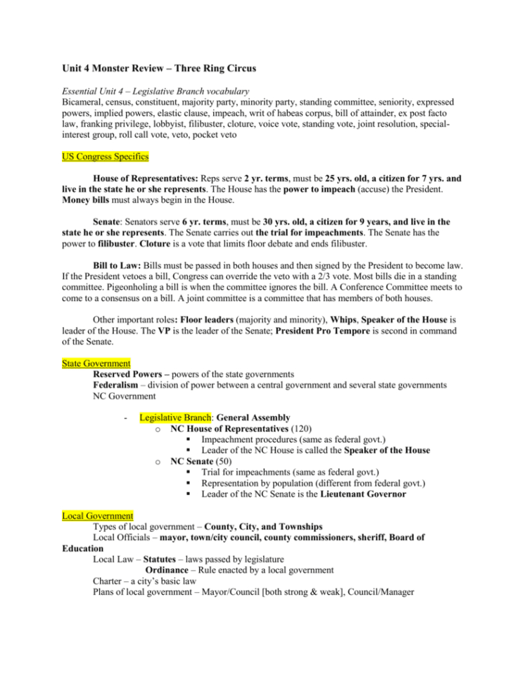 Unit 4 Monster Review Answers