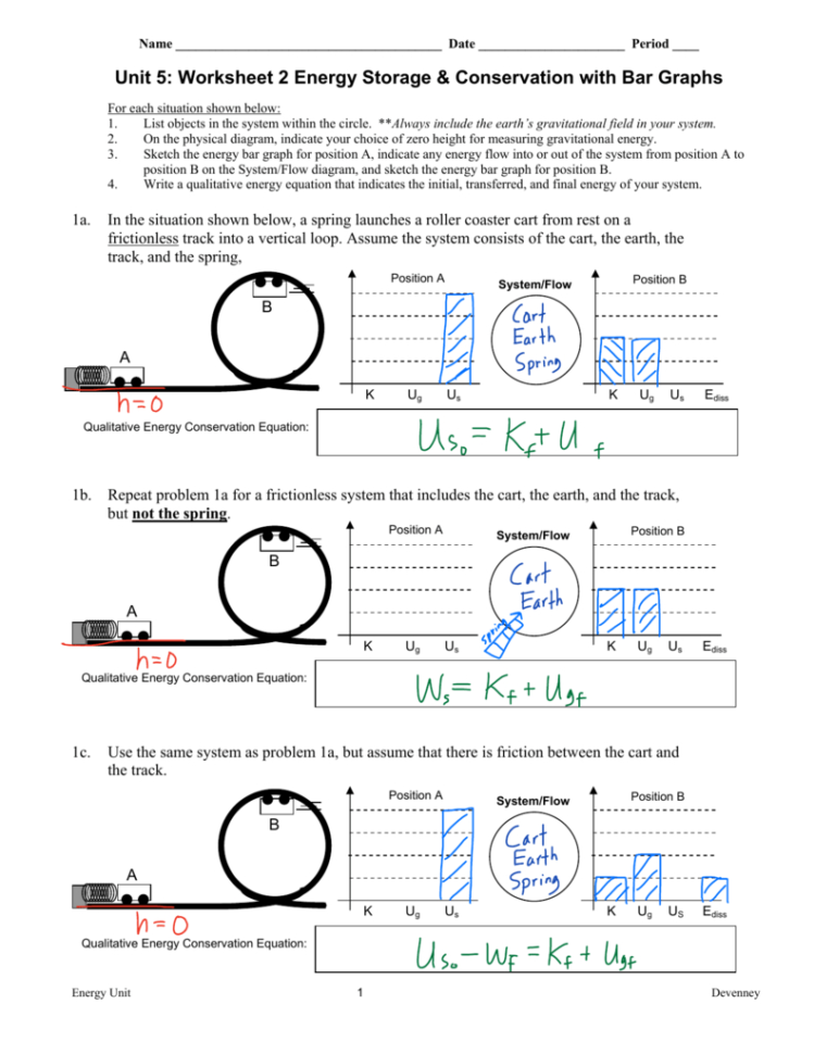 Unit 5 Worksheet 2 Energy Storage  Conservation With Bar