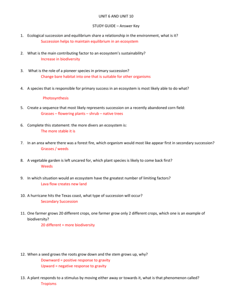 Unit 6 And Unit 10 Study Guide – Answer Key Ecological — db-excel.com