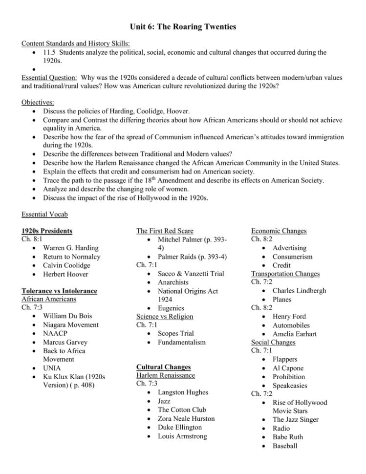 Unit 6 The Roaring Twenties