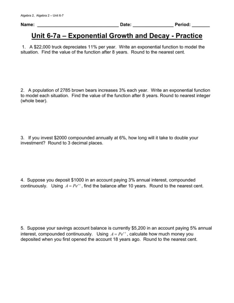 Unit 67A – Exponential Growth And Decay