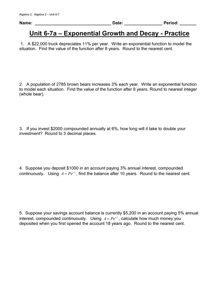 Growth And Decay Worksheet