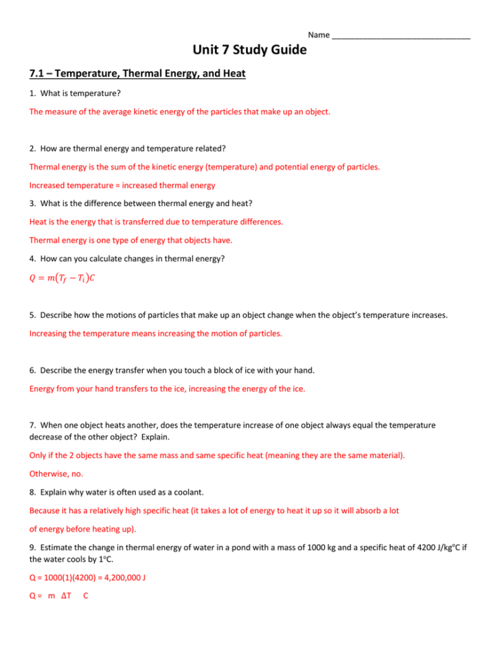 Heat Transfer Worksheet Answer Key