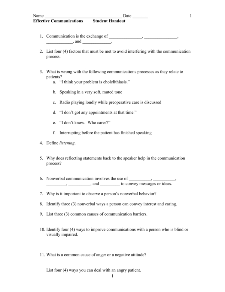 Unit 74 Effective Communications Name