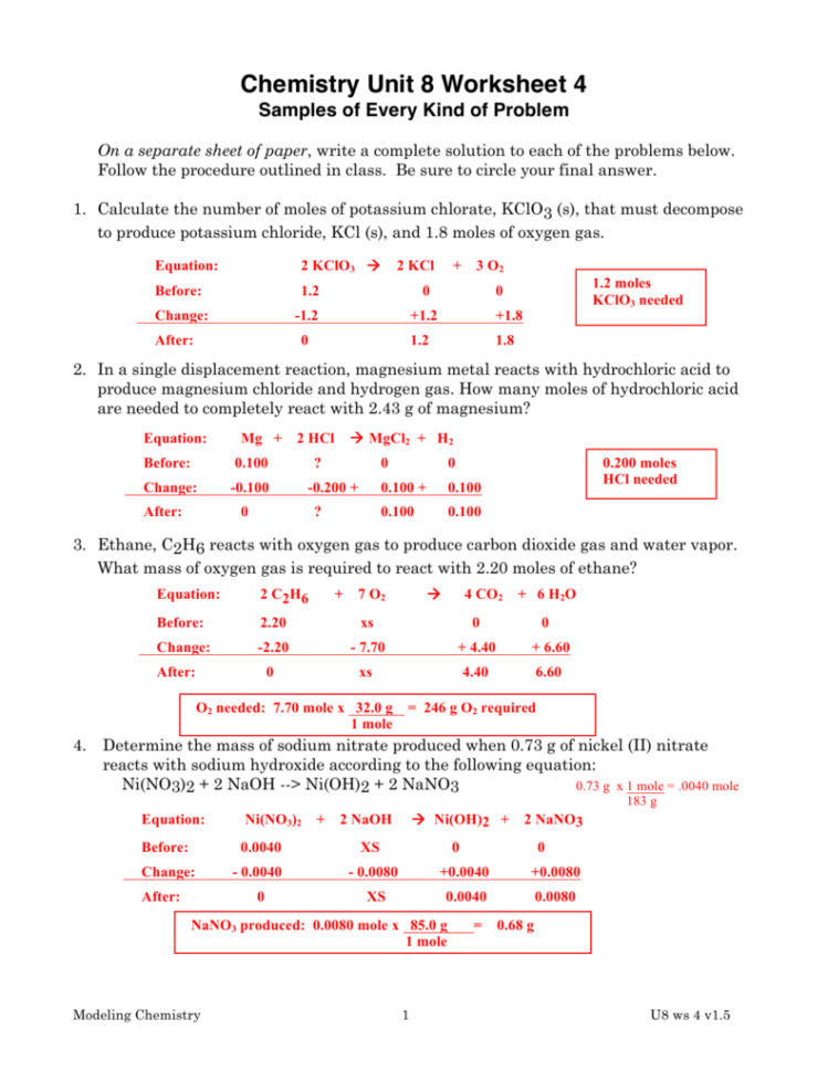 Chemistry Unit 7 Worksheet 4 Answers — db-excel.com