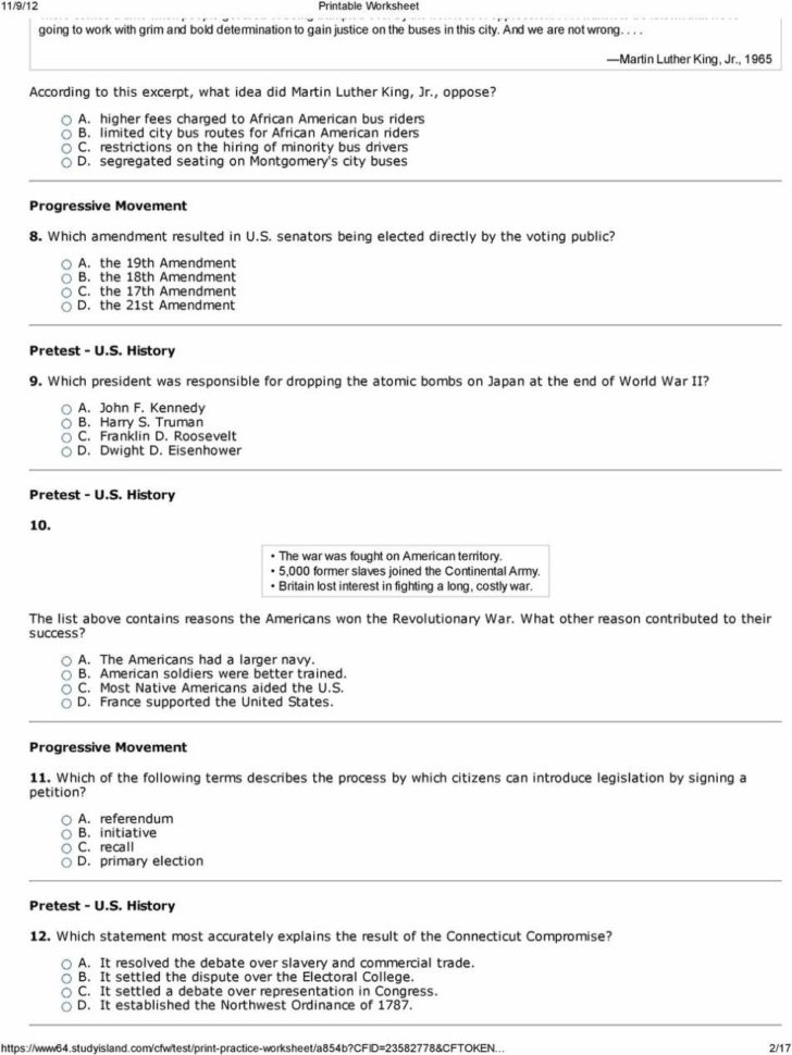 United States Constitution Worksheet Answers