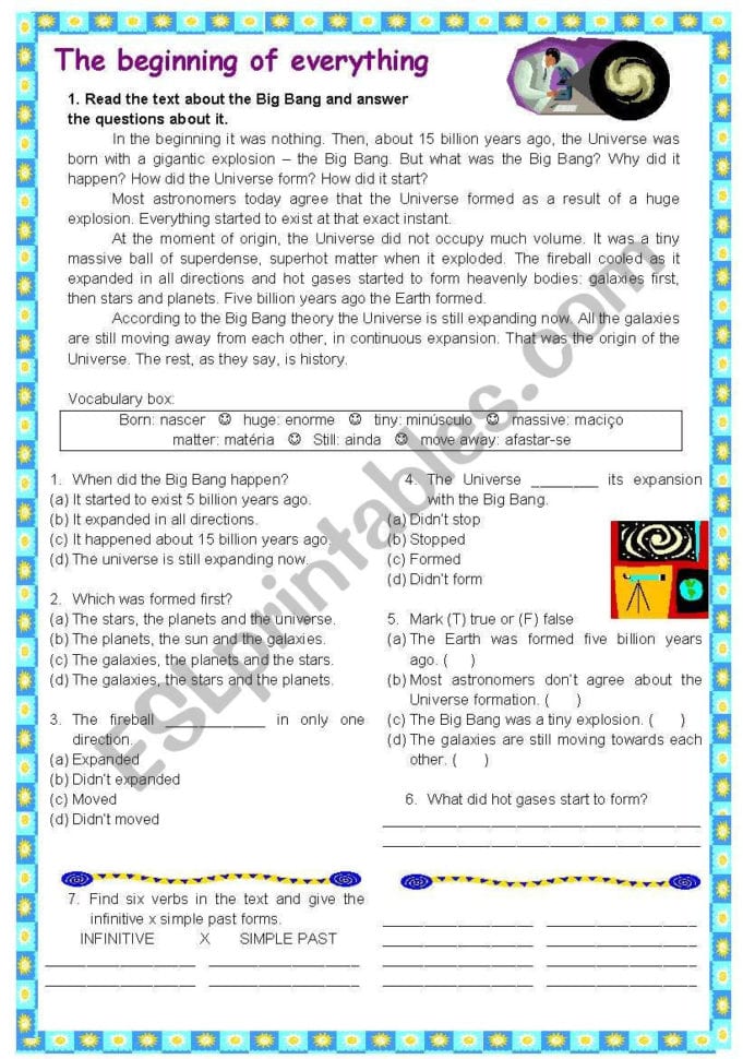 Universe Creation Worksheet  Inspiracao Kids Activities