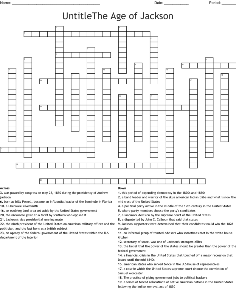 Untitlethe Age Of Jackson Crossword  Word
