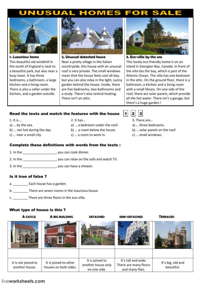 Unusual Homes For Sale  Interactive Worksheet
