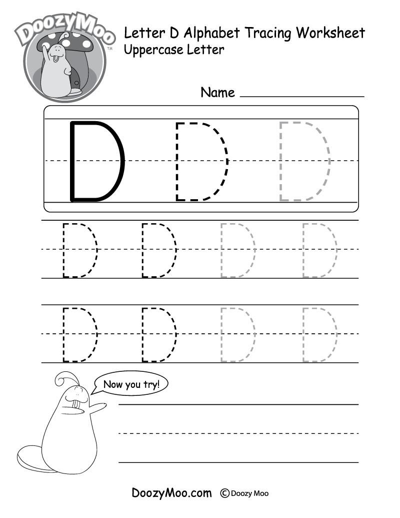 Uppercase Letter D Tracing Worksheet  Doozy Moo