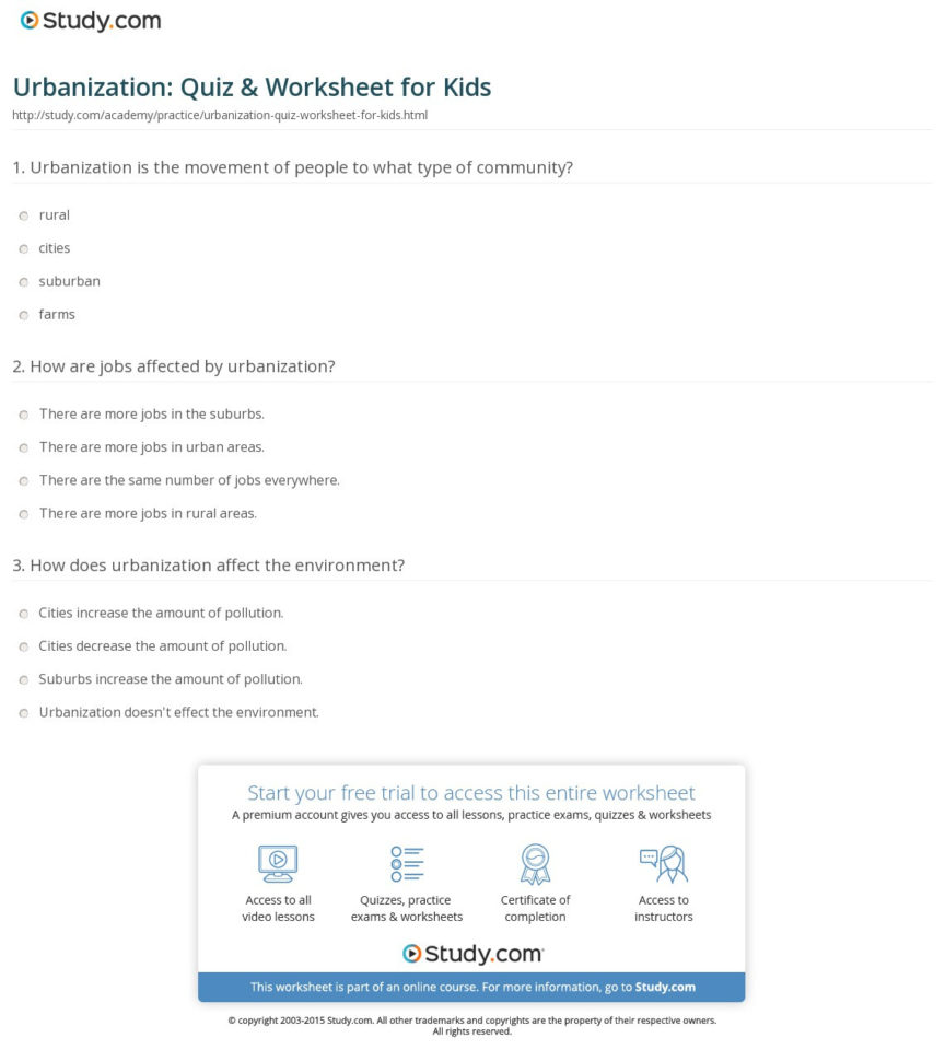 Urbanization Quiz  Worksheet For Kids  Study