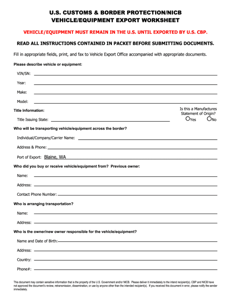 U S Customs Vehicle Export Worksheet db excel com U S Customs Vehicle Export Worksheet db excel com