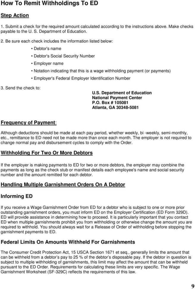 Us Department Of Education Employer S Garnishment Handbook